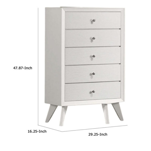 Tory Tall Dresser Chest, 5 Drawers w Bronze Knobs, Textured White Wood