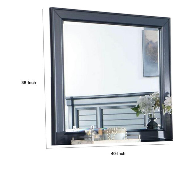 Zeny Dresser Mirror, 40 Inch Rectangular, Slate Blue Solid Wood Frame
