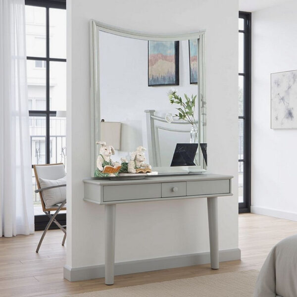 Roly Dresser Mirror, 37 Inch Gray Rectangular Solid Wood Molded Frame