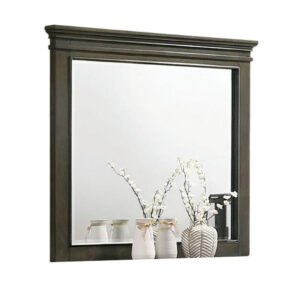 Revy Dresser Mirror, 43 Inch Gray Rubberwood Frame, Crown Molding