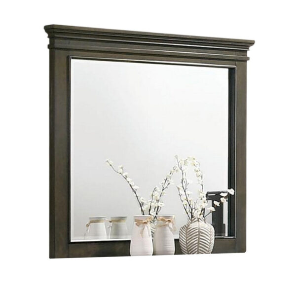 Revy Dresser Mirror, 43 Inch Gray Rubberwood Frame, Crown Molding