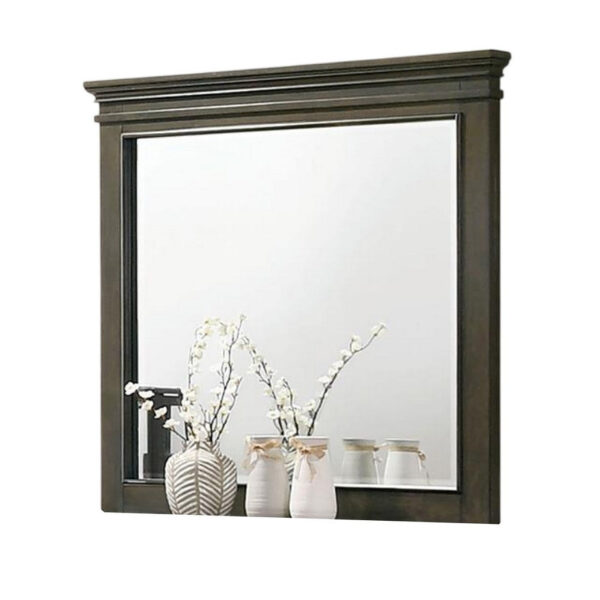 Revy Dresser Mirror, 43 Inch Gray Rubberwood Frame, Crown Molding