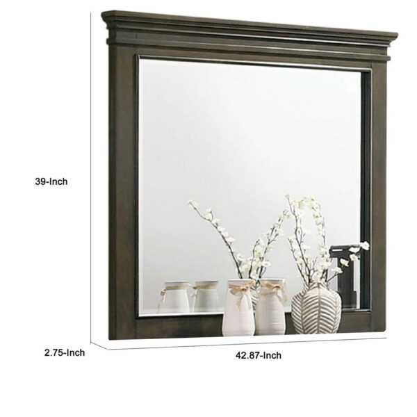 Revy Dresser Mirror, 43 Inch Gray Rubberwood Frame, Crown Molding