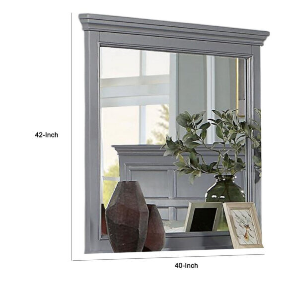 Lile Dresser Mirror w Crown Molding Frame, 42 Inch Gray Solid Wood