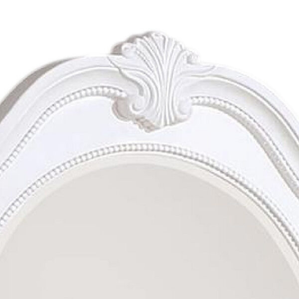Aleci Dresser Mirror, 42 Inch Carved Frame, Classic White Solid Wood