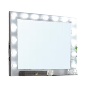Fery Dresser Mirror w Light Bulbs, USB and Power, Glam Silver 44 Inch