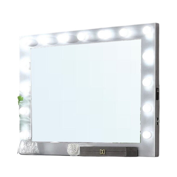 Fery Dresser Mirror w Light Bulbs, USB and Power, Glam Silver 44 Inch