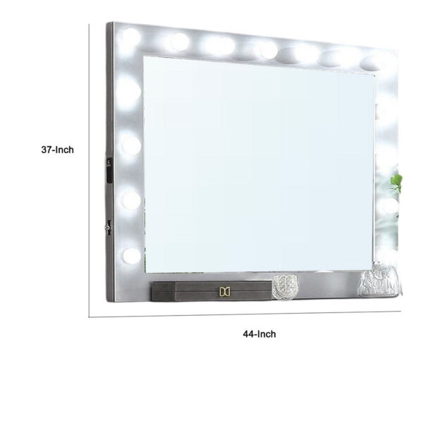 Fery Dresser Mirror w Light Bulbs, USB and Power, Glam Silver 44 Inch