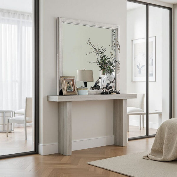 1502202669923311cfc6f.jpeg Varos Dresser Mirror, White Solid Wood, 38 Inch Stylish Square Frame