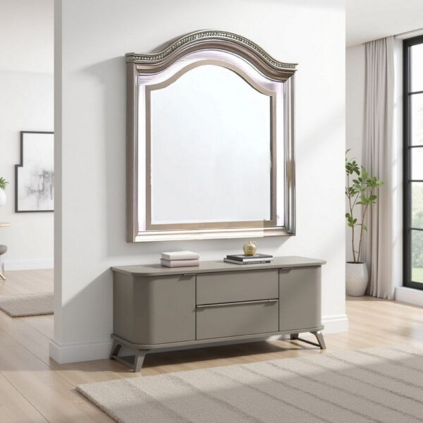 Jisoo Dresser Mirror, LED Light Frame, 37 Inch Rose Gold Solid Wood