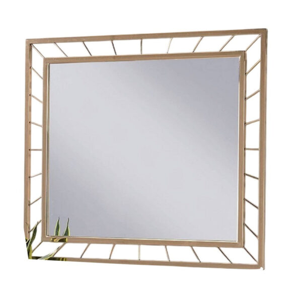 Brey Decorative Accent Mirror, 39 Inch Glam Gold Plated Metal Frame