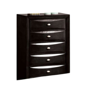 Simo Tall Dresser Chest, 5 Drawers, Chrome Handles, Modern Black Wood