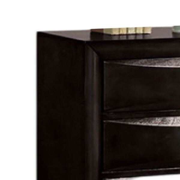 Simo Tall Dresser Chest, 5 Drawers, Chrome Handles, Modern Black Wood
