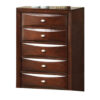 Simo Tall Dresser Chest, 5 Drawers Chrome Handles, Modern Cherry Brown