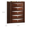 Simo Tall Dresser Chest, 5 Drawers Chrome Handles, Modern Cherry Brown