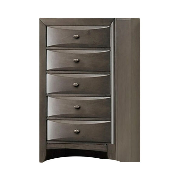 Simo Tall Dresser Chest, 5 Drawers, Chrome Handles, Modern Dark Gray