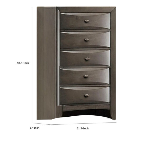 Simo Tall Dresser Chest, 5 Drawers, Chrome Handles, Modern Dark Gray