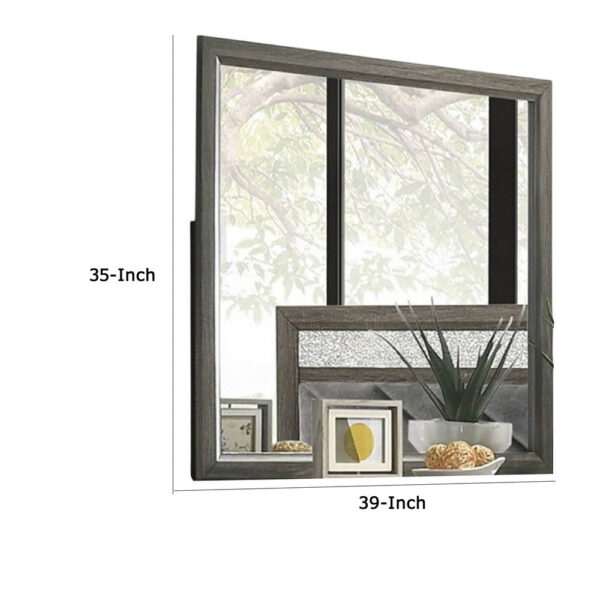 Lito Dresser Vanity Mirror, 39 Inch Stylish Modern Gray Wood Frame