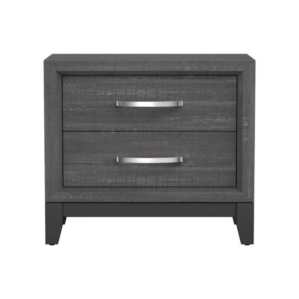 Erica Bedside Nightstand, 2 Drawers Chrome Bar Handles, Gray Wood