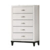 Erica Tall Dresser Chest, 5 Drawers Chrome Bar Handles, White Wood