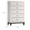 Erica Tall Dresser Chest, 5 Drawers Chrome Bar Handles, White Wood
