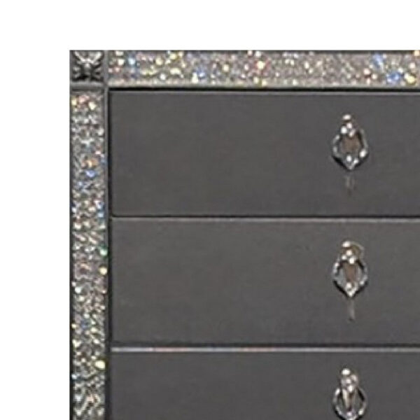 Laine Tall Dresser Chest, 5 Drawers, Crystal Trim, Gray Solid Wood
