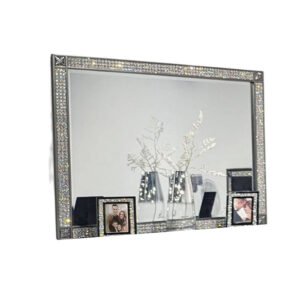 Laine Dresser Mirror, Crystal Trim Frame, 46 Inch Gray Solid Wood