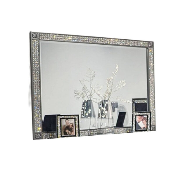Laine Dresser Mirror, Crystal Trim Frame, 46 Inch Gray Solid Wood