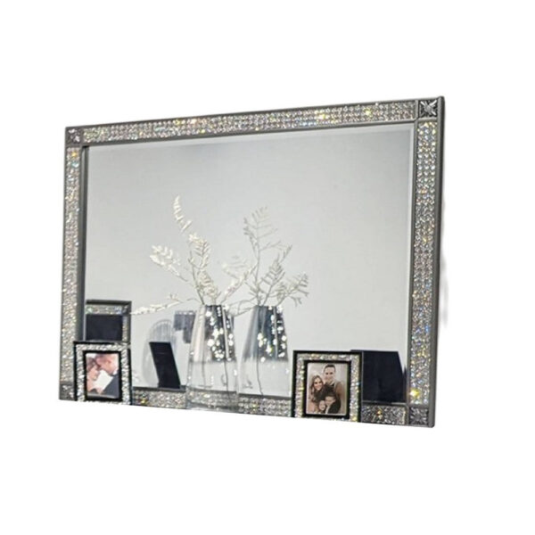 Laine Dresser Mirror, Crystal Trim Frame, 46 Inch Gray Solid Wood