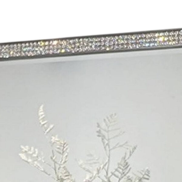 Laine Dresser Mirror, Crystal Trim Frame, 46 Inch Gray Solid Wood