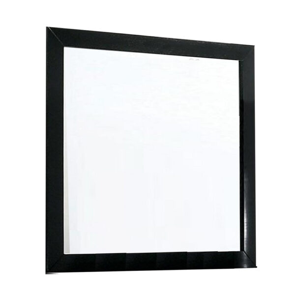 Ryla Dresser Vanity Mirror, 38 Inch Square Frame, Black Solid Wood