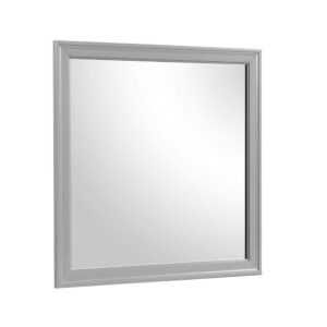 Ryla Dresser Mirror, 38 Inch Square Frame, Farmhouse Gray Solid Wood