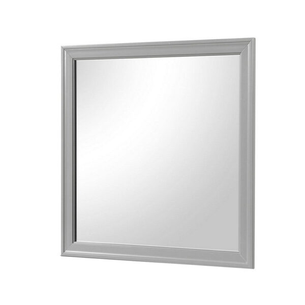 Ryla Dresser Mirror, 38 Inch Square Frame, Farmhouse Gray Solid Wood