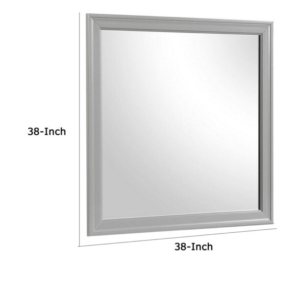 Ryla Dresser Mirror, 38 Inch Square Frame, Farmhouse Gray Solid Wood
