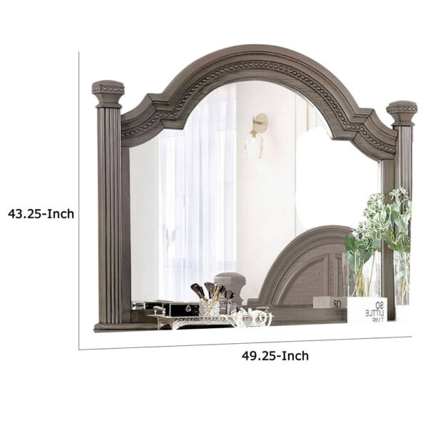 Akia Dresser Vanity Mirror, Reeded Posts, 49 Inch Gray Bell Top Frame