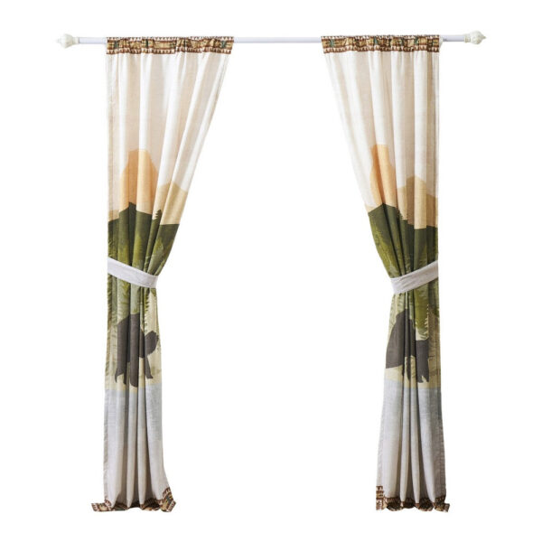 Kip 2 Panels Curtain Set, Microfiber, Green and Beige Mountain Scenery