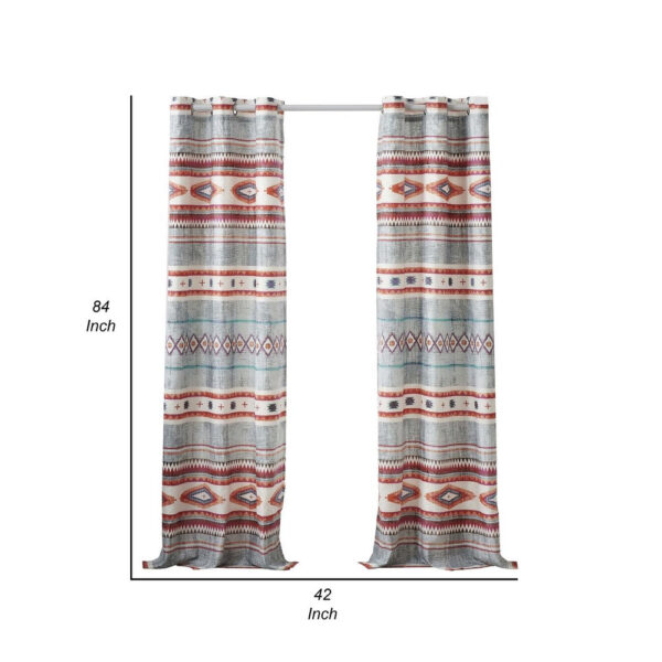 Pimi 2 Panel Curtain Set, Boho Stripes Red White Gray, Microfiber