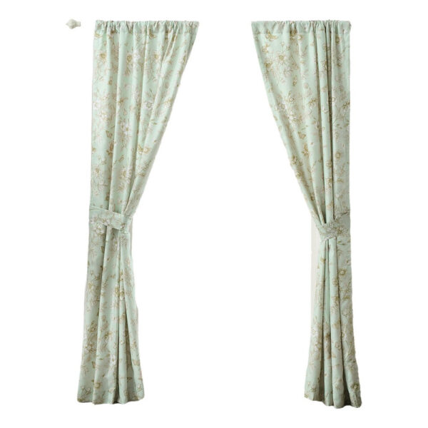 Vola 2 Panel Curtain Set, Light Mint Green Microfiber, Floral Pattern