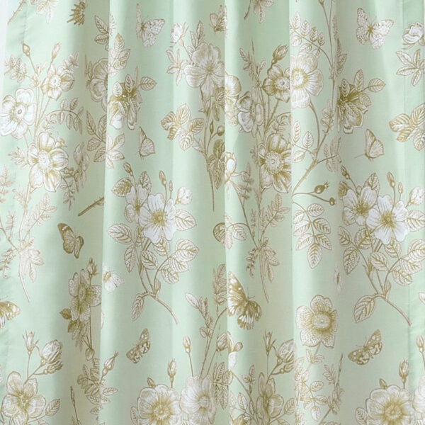 Vola 2 Panel Curtain Set, Light Mint Green Microfiber, Floral Pattern