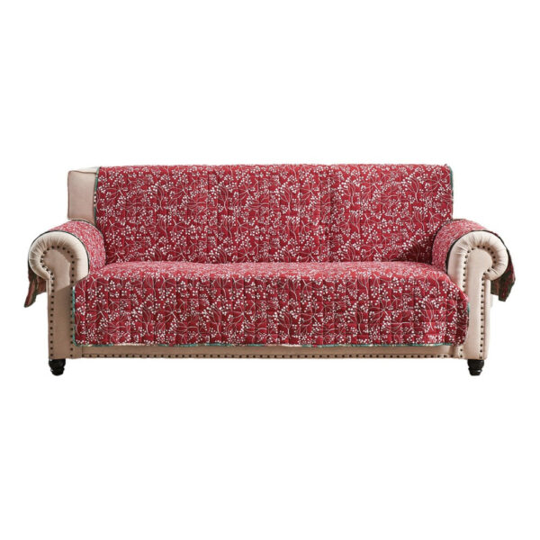 Lowa Sofa Slipcover, Reversible, Polyester, Green, Red Festive Theme