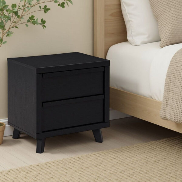 15022026699235471221b.jpeg Danzi Nightstand, 2 Storage Drawers, 22 Inch, Modern Black Laminate
