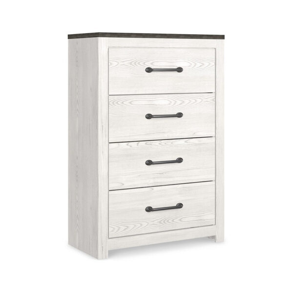 Hara Tall Dresser Chest, 4 Drawers Metal Handles, Farmhouse White Gray
