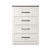 Hara Tall Dresser Chest, 4 Drawers Metal Handles, Farmhouse White Gray