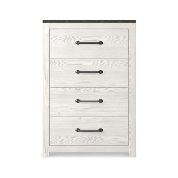 Hara Tall Dresser Chest, 4 Drawers Metal Handles, Farmhouse White Gray