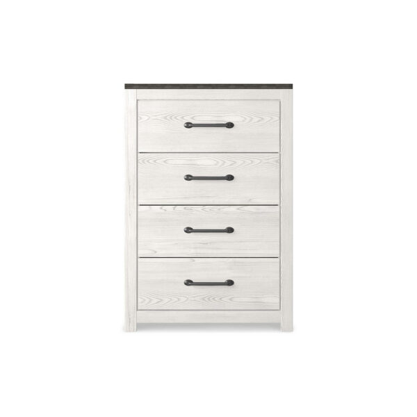 Hara Tall Dresser Chest, 4 Drawers Metal Handles, Farmhouse White Gray