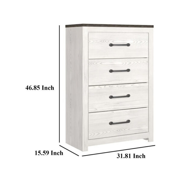 Hara Tall Dresser Chest, 4 Drawers Metal Handles, Farmhouse White Gray