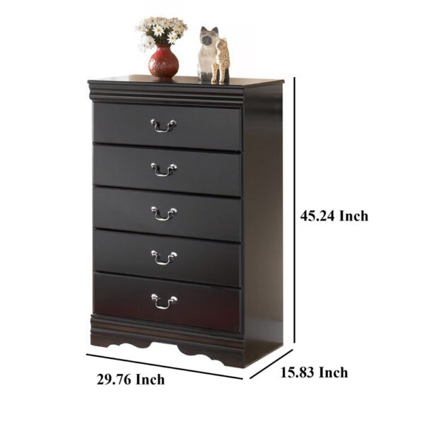 150220266992356a36ebf.jpeg Yara Tall Dresser Chest, Classic Black, 5 Drawers Pewter Metal Handles