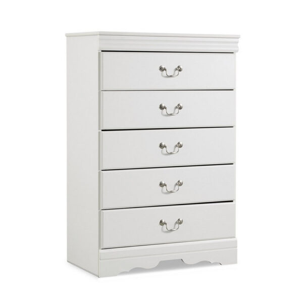 15022026699235740f4b8.jpeg Roso Tall Dresser Chest, Classic White, 5 Drawers Pewter Metal Handles