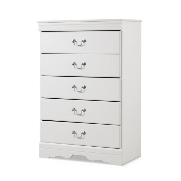 1502202669923576b5330.jpeg Roso Tall Dresser Chest, Classic White, 5 Drawers Pewter Metal Handles