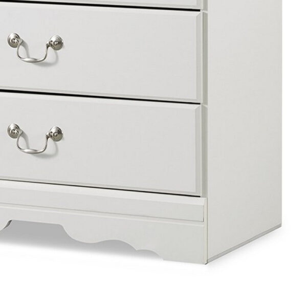 150220266992357c28ee3.jpeg Roso Tall Dresser Chest, Classic White, 5 Drawers Pewter Metal Handles